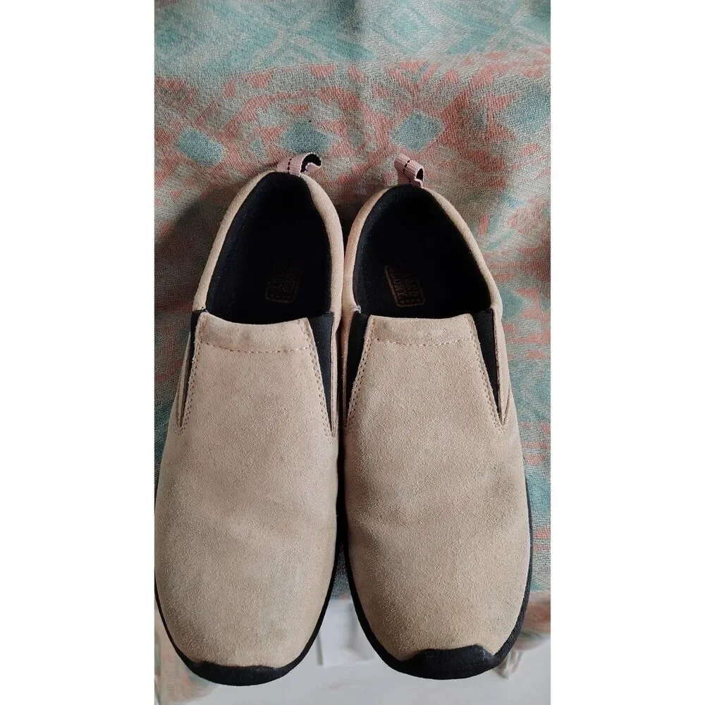Faded Glory Men's 8.5 tan Canvas‎ Leather Slip-On Suede Loafers